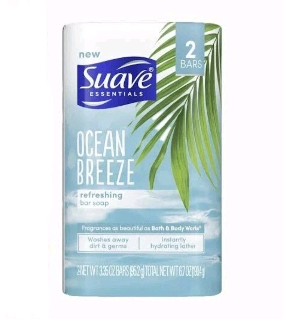 🩵 SUAVE 🩵 ESSENTIALS (2-BARS) 3.35 Oz 🌴 ●OCEAN BREEZE● 🌴🫧 ≈GENTLE≈ 🫧 Soap.