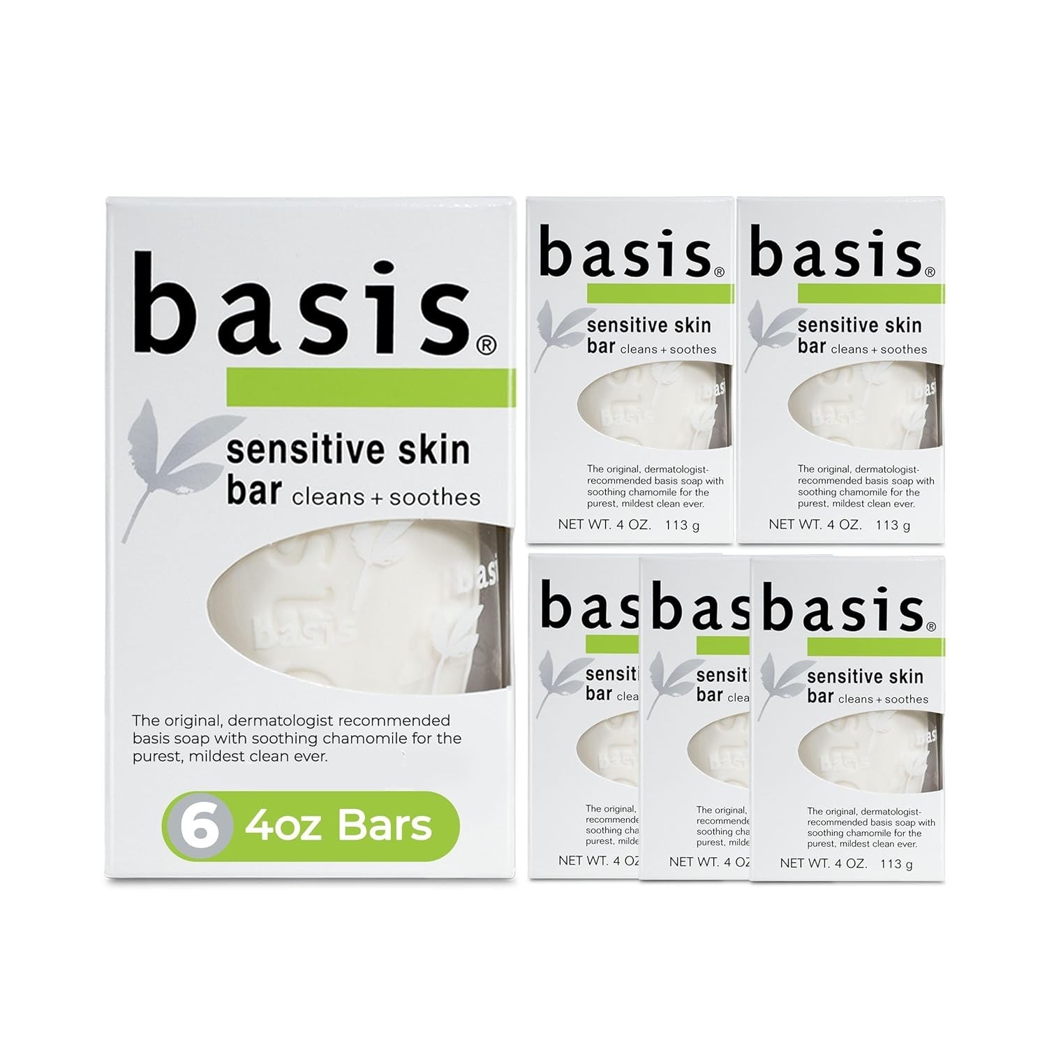 Basis Sensitive Skin Bar Soap Cleans and Soothes Pack of 6