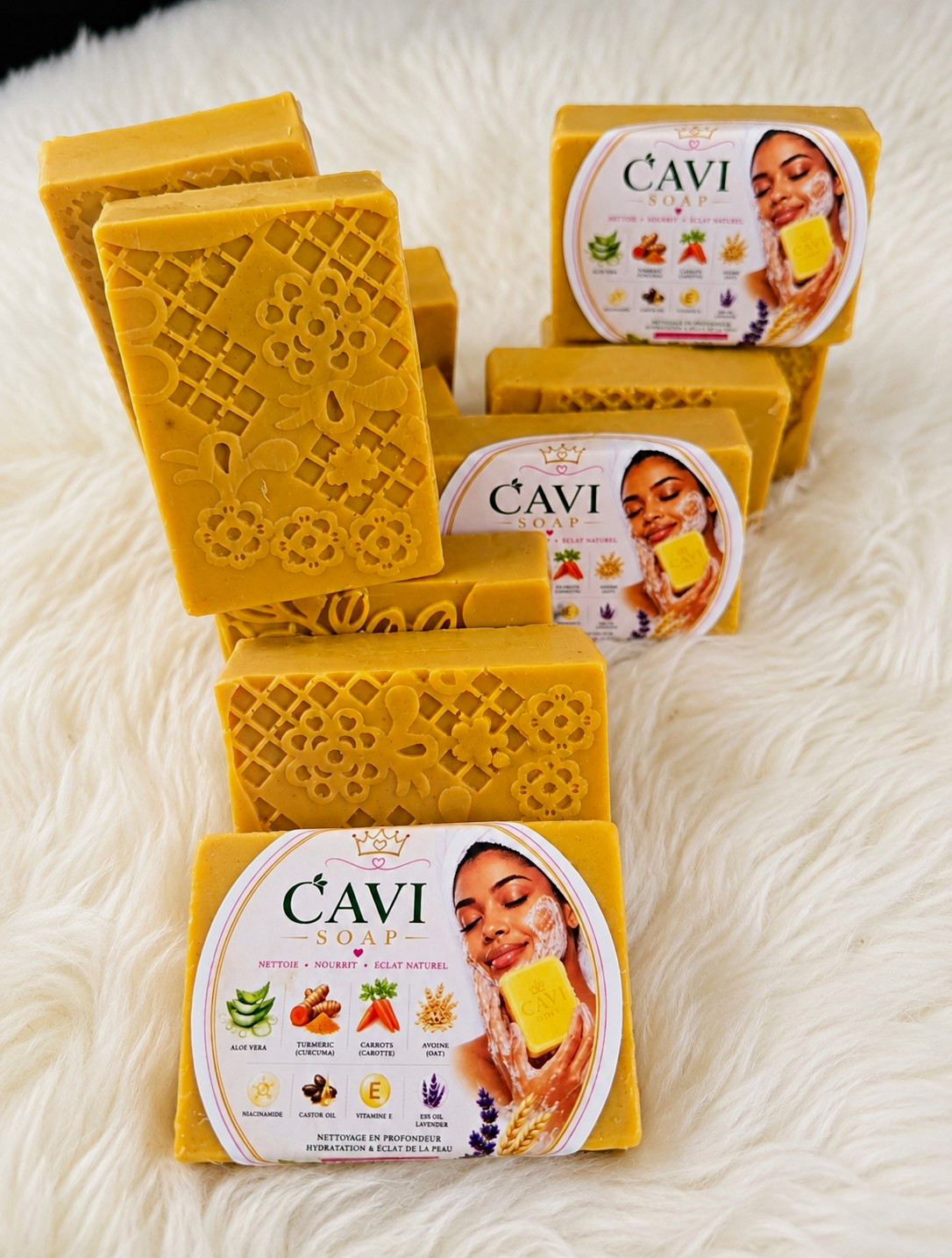 CAVI Natural Body Bar Soap Lavender, Turmeric Aloe Vera Carrot Oat, Rectangular