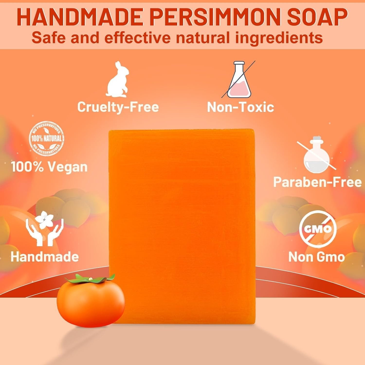 2 PCS Handmade Persimmon Soap Bars for Natural Odor Control & Deep Cleansing