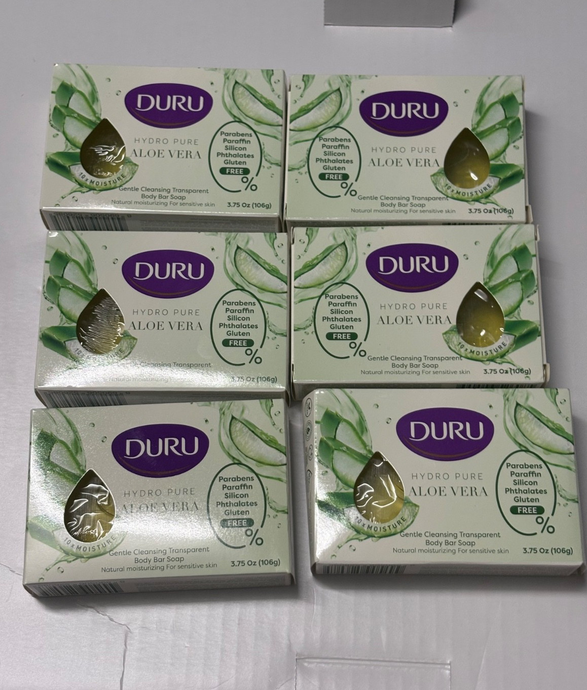 6 X DURU ALOE VERA Hydropure Gentle Cleansing Body Bar Soap 3.75oz Ea. (B91