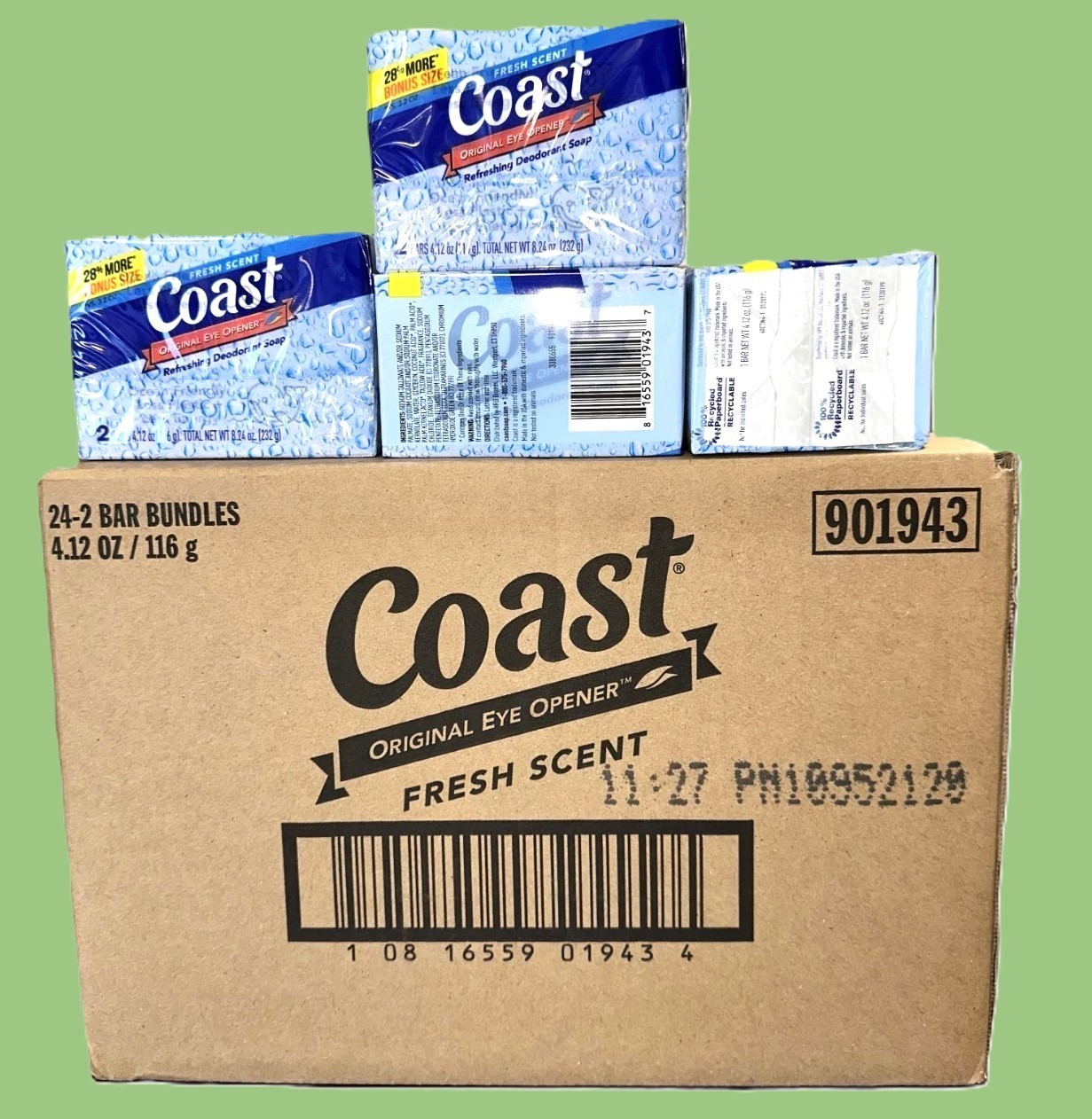 (12 PK) COAST Deodorant BAR Soap | Fresh Scent 4.12 OZ Each Bonus Size (2PK x6 )