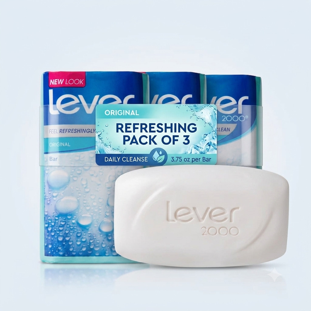 Lever 2000 Original Bar Soap 3.75oz Pack of 3 Refreshingly Clean Face Body Wash