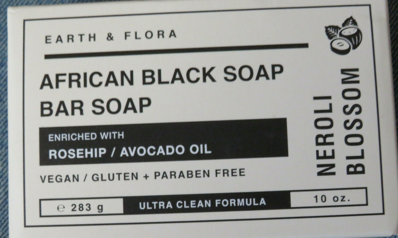 Earth & Flora African Black Soap 10 Oz Bar Enriched w/Rosehip & Avocado Oil
