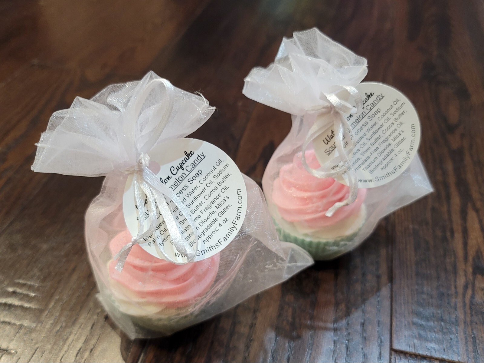 Cold Process Soap WATERMELON CANDY Cupcake Soap Approx. 4 oz. TWO CUPCAKE SOAPS