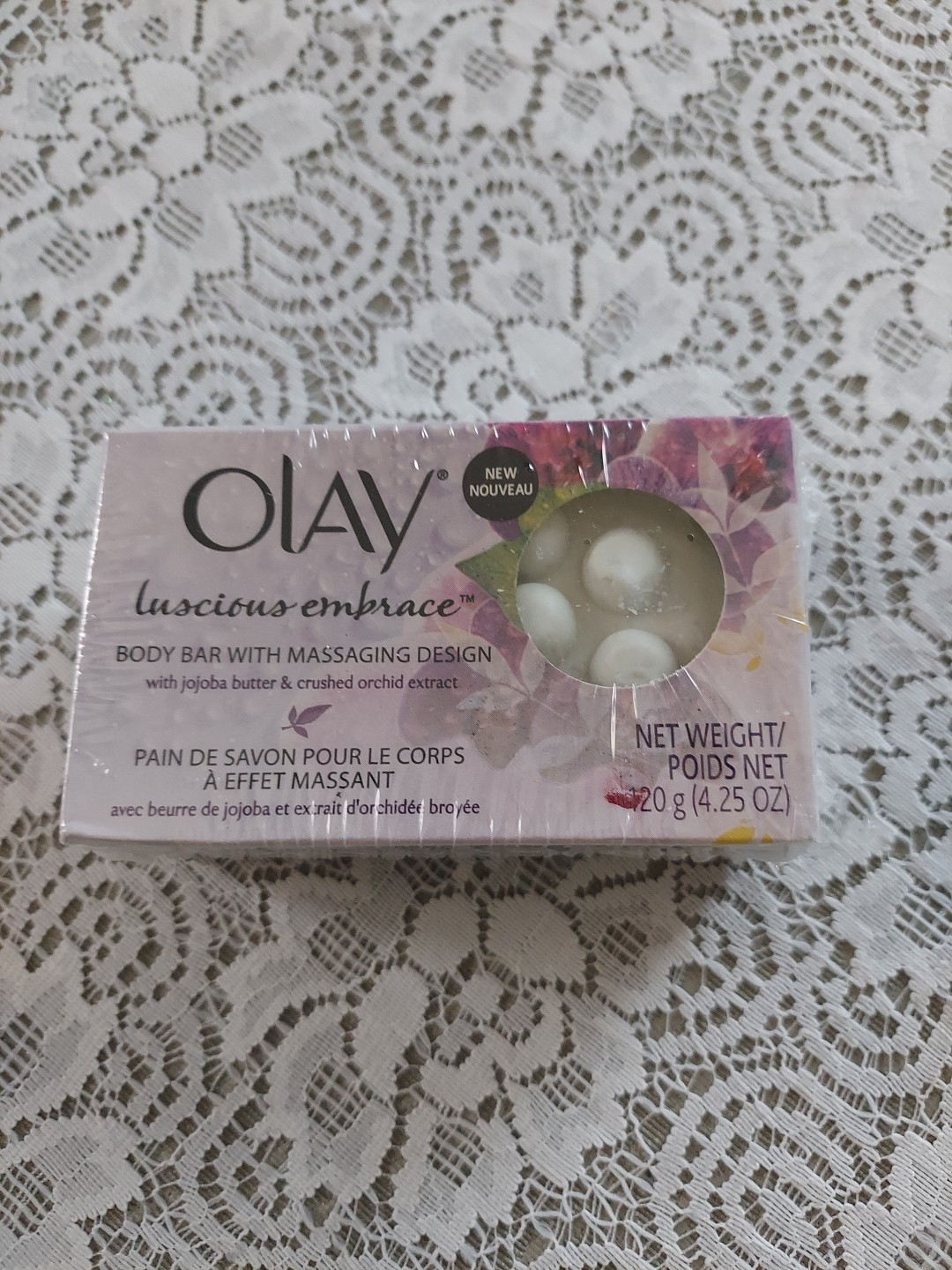 1 OLAY Luscious Embrace Massaging Body Jojoba Butter/Crushed Orchid Soap NEW