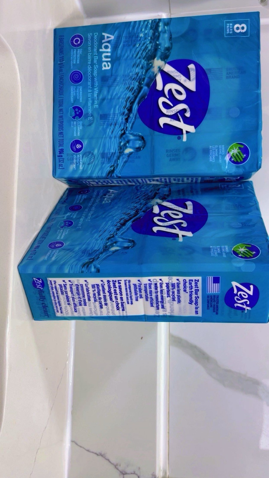 2 Pack Zest Aqua Deodorant Bar Soap, Hydrating Moisture, 4 oz, 8 Bars Per Pack