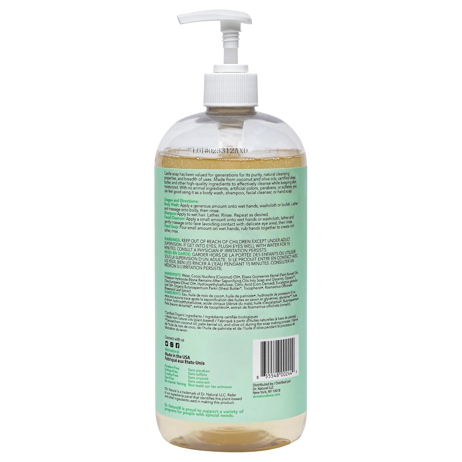 Dr. Natural Pure Castile Soap with Eucalyptus 32 FL OZ