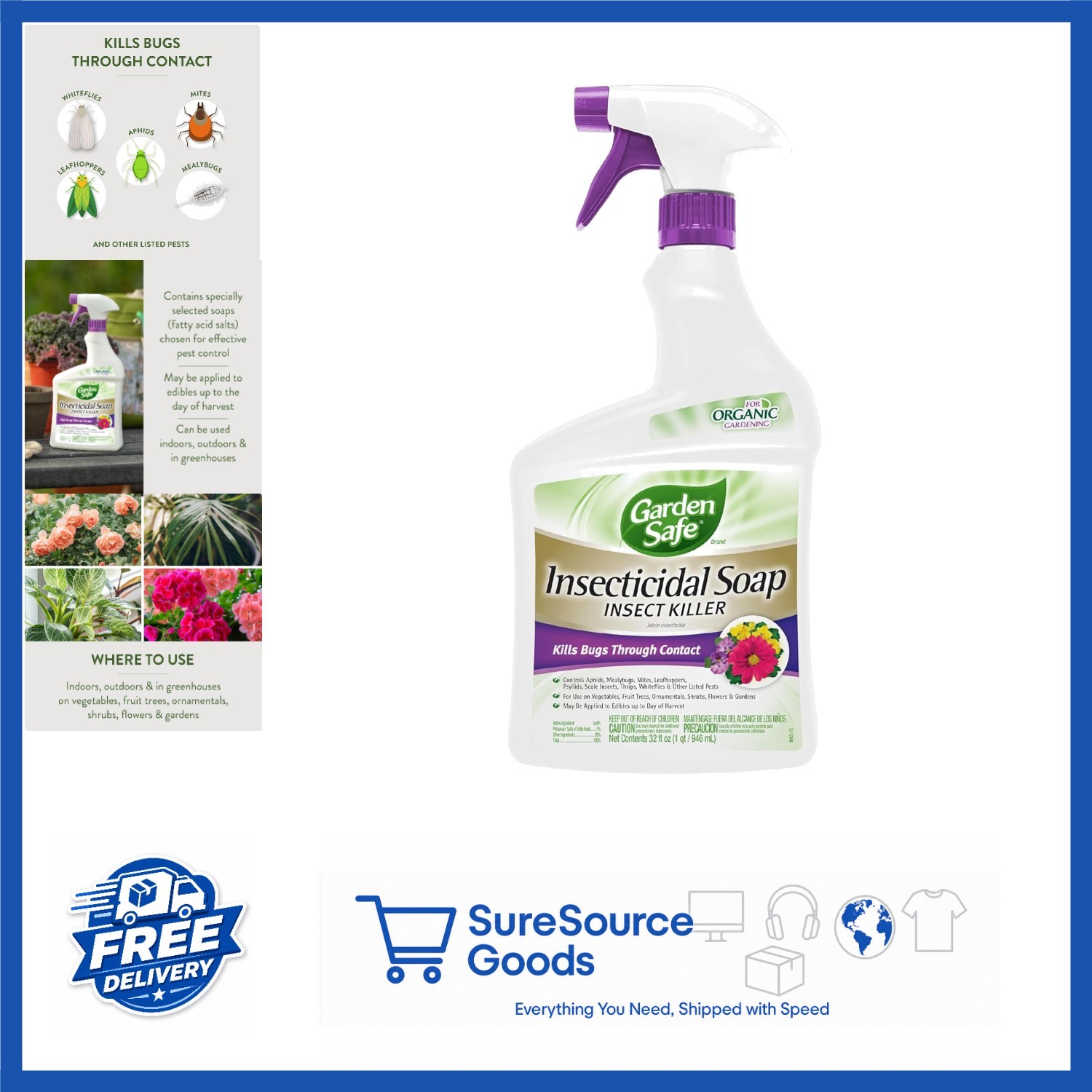 Insect Killer Soap 32 Oz for Organic Gardening Kills Aphids, Mites, Whiteflies