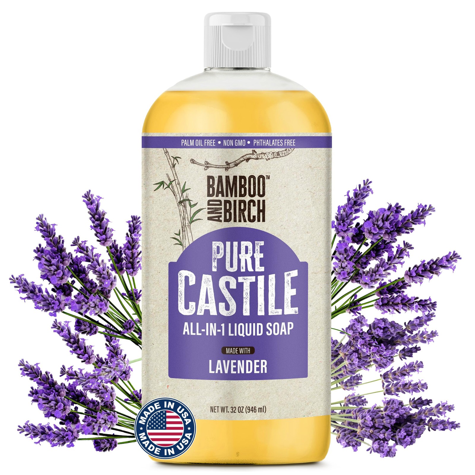 Pure Castile Soap Liquid, Lavender, 32 oz