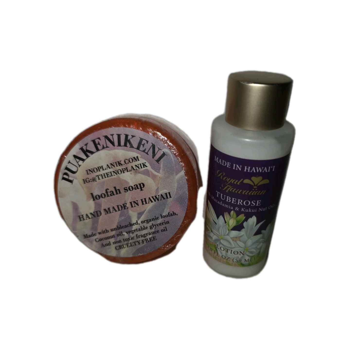 Made In Hawaii 2oz Tuberose Lotion & Hand Made In Hawaii Puakenikeni Loofah Soap