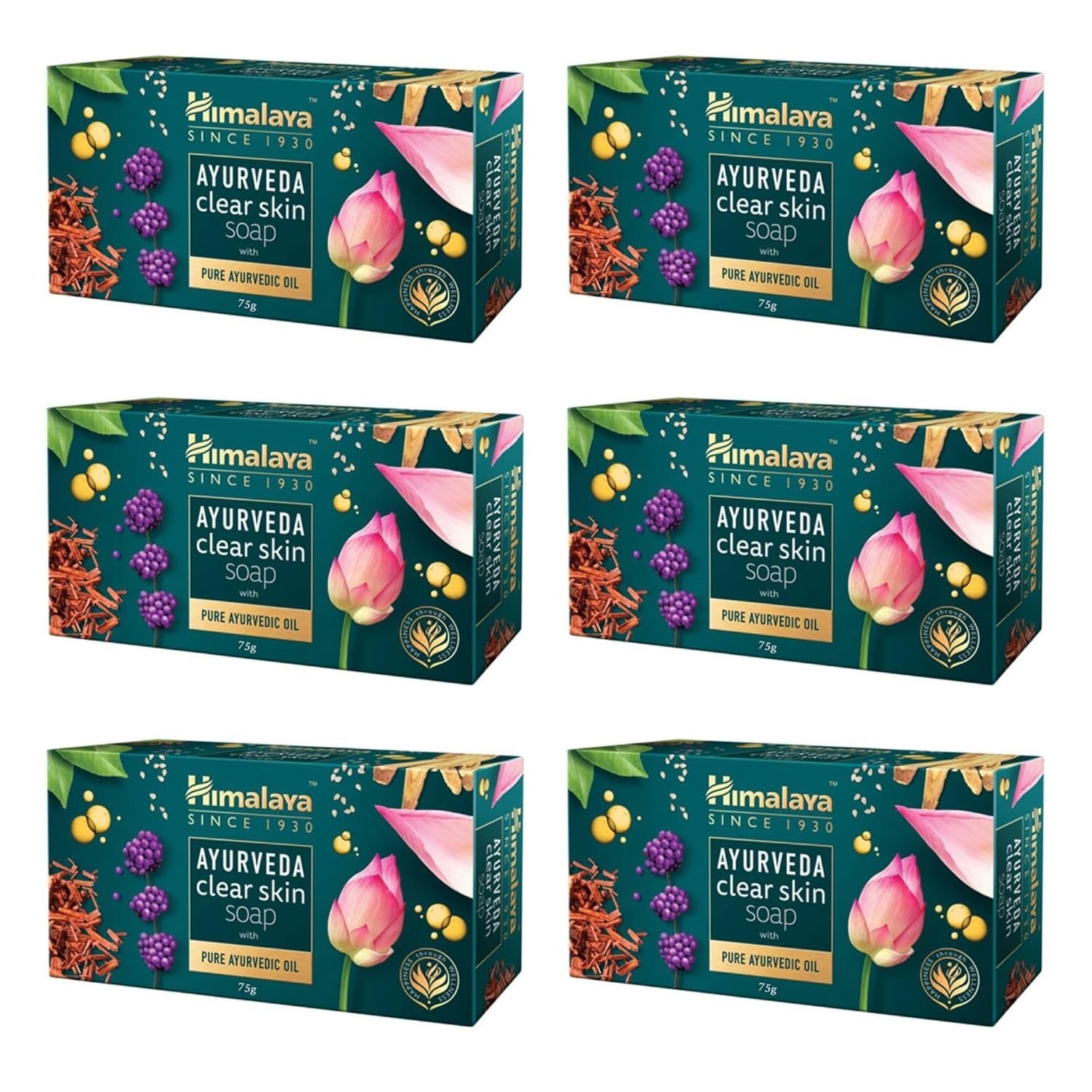 Himalaya Ayurveda Clear Skin Soap 75g x 6 Pack Herbal Bath Bar Free Ship