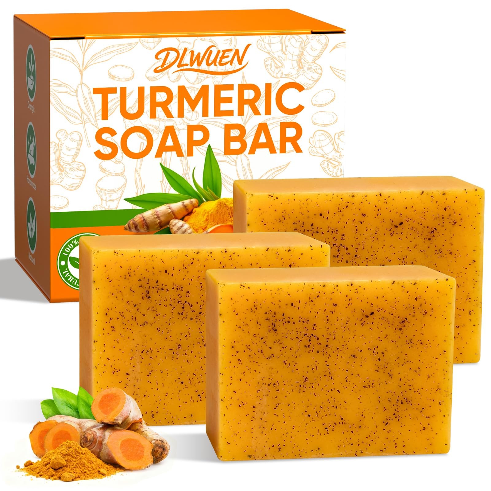 3 Packs Turmeric Soap Bar for Face & Body Cleanser, 1.18 Ounce (Pack of 3)