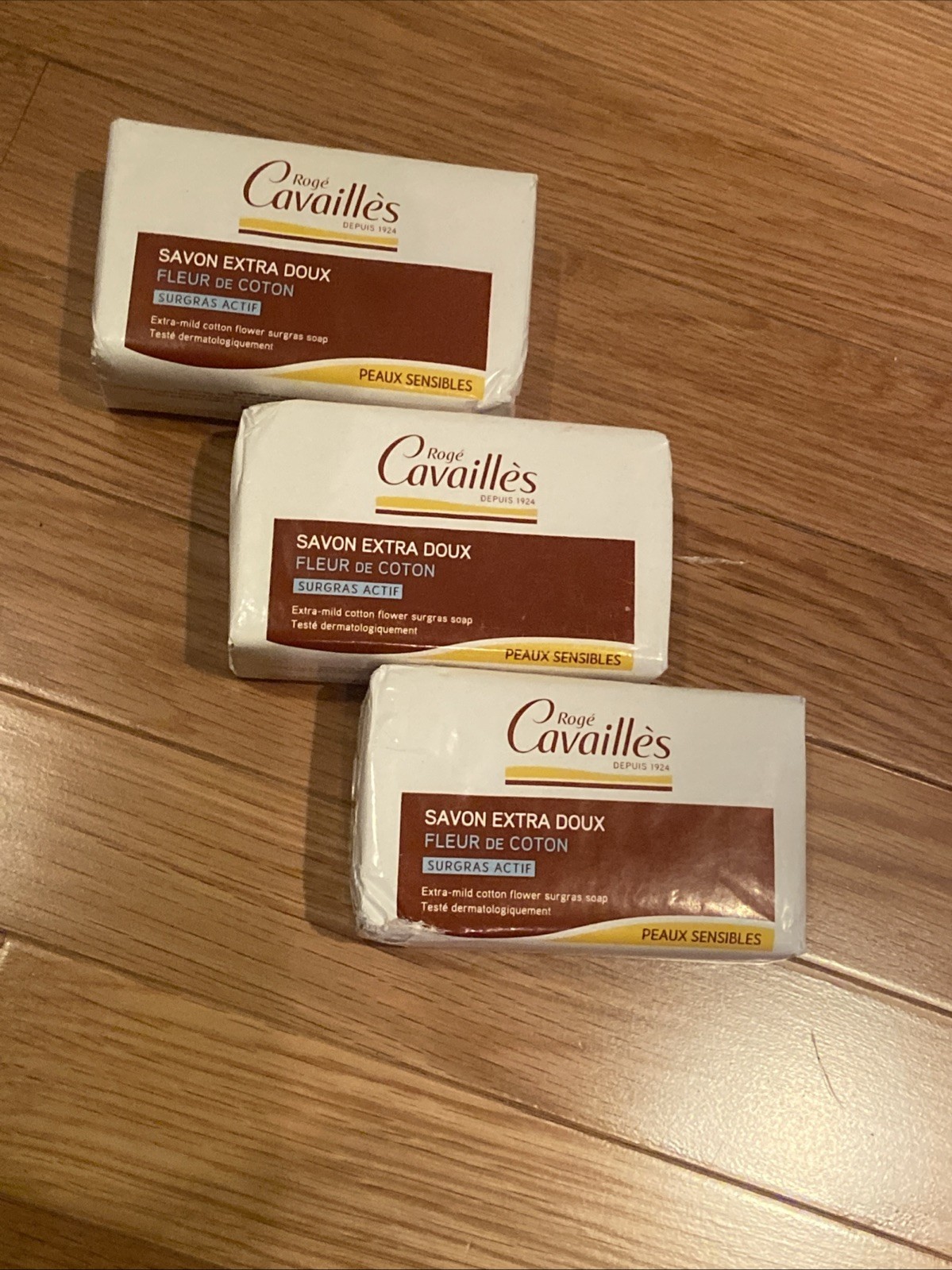 Lot ROGE CAVAILLES Fleur De Coton Cotton Flower Sensitive Skin 250g x 3 Soap NEW