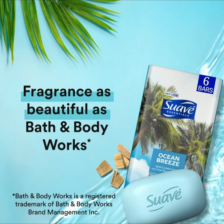 NEW! SUAVE ESSENTIALS (6-BARS) 3.35 Oz. Bars ●OCEAN BREEZE● GENTLE Bar Soap🫧.