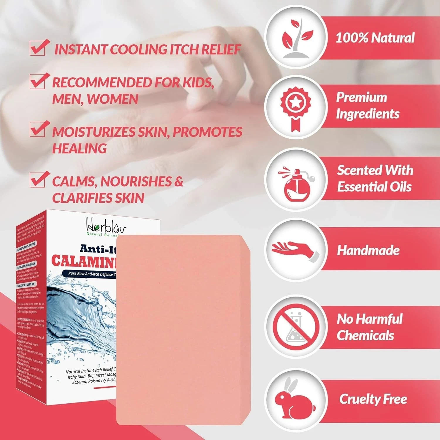 Natural Instant Itch Relief Soap Bar – Calming Calamine Soap for Itchy Skin, Bug