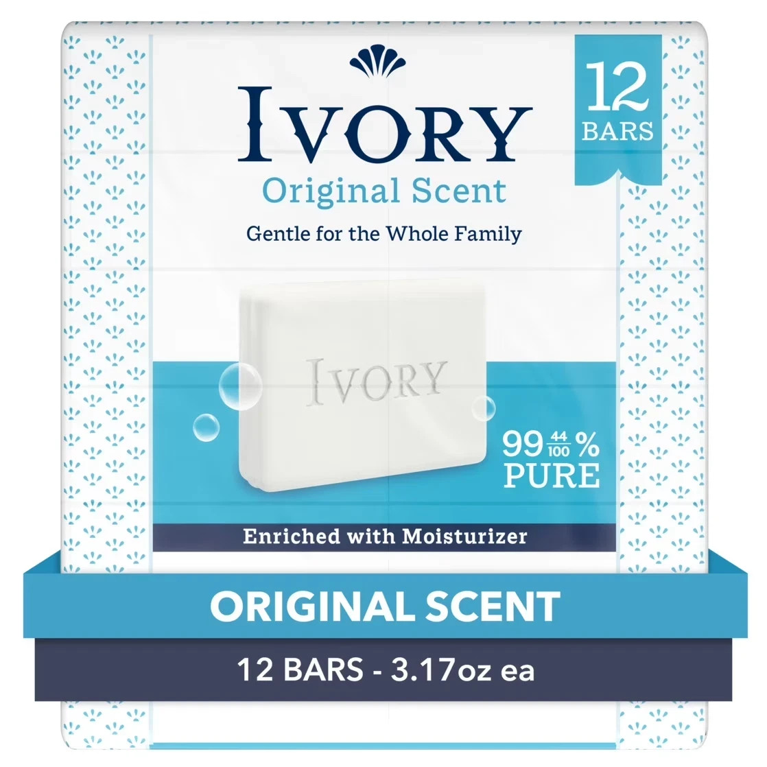 Ivory Bar Soap Original Scent, For All Skin Types, 12 Pack, 3.17 oz Each