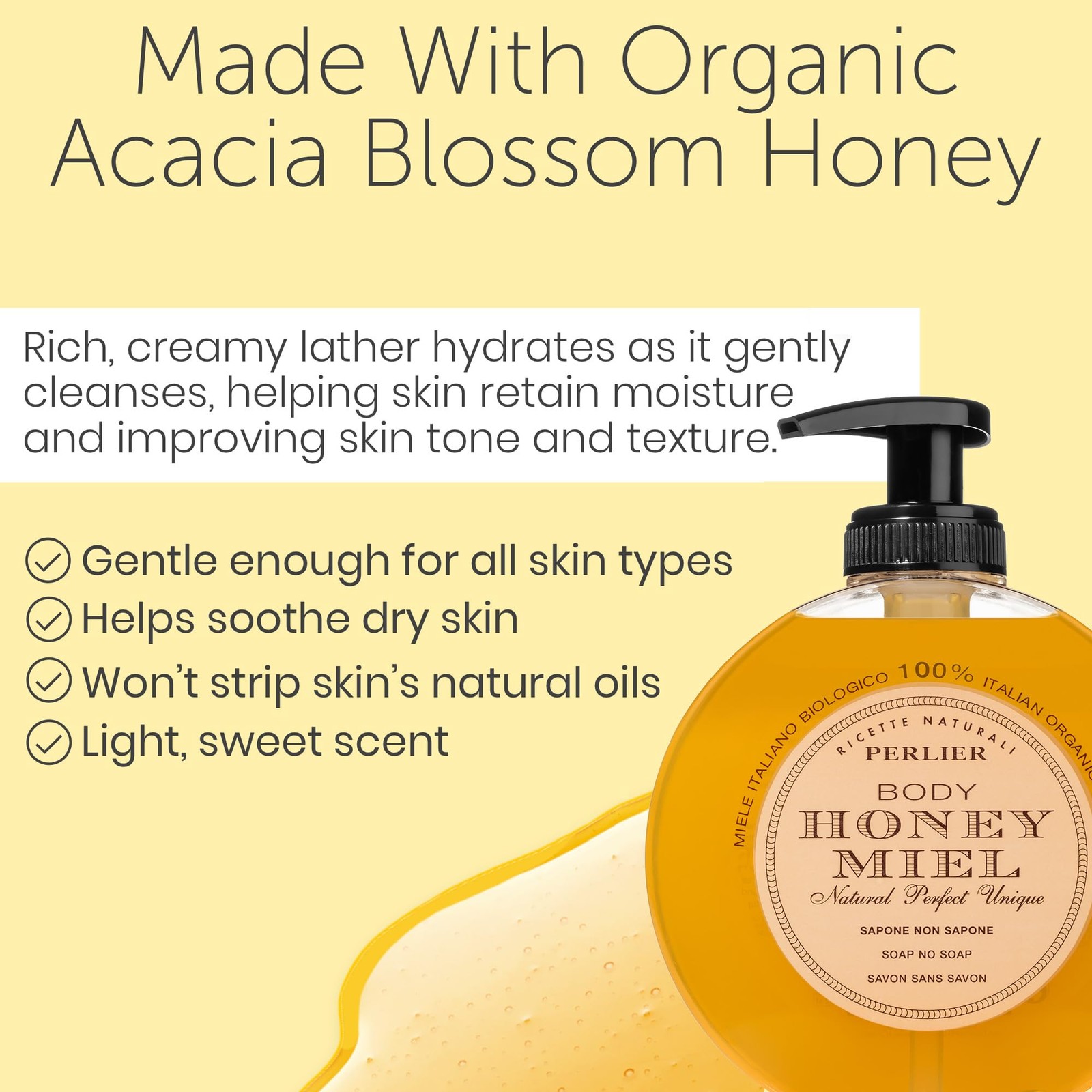 Honey Miel Delicate Liquid Soap Nourishing formula for face, hands, body – 30…
