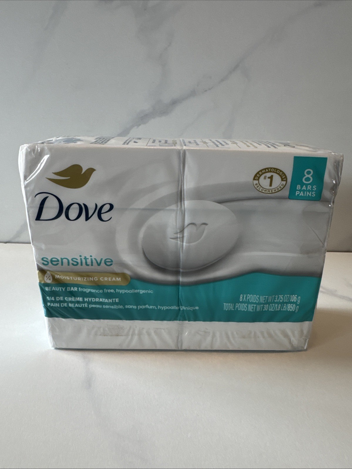 Dove Beauty Bar Sensitive Skin With Moisturizing Cream 3.75 Oz. Each. Pack of 8
