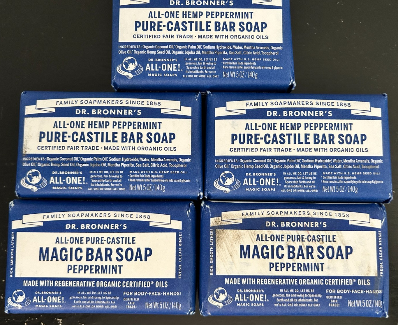 Dr. Bronner’s – Pure-Castile Magic Bar Soap (Peppermint, 5 ounce)-5 bars