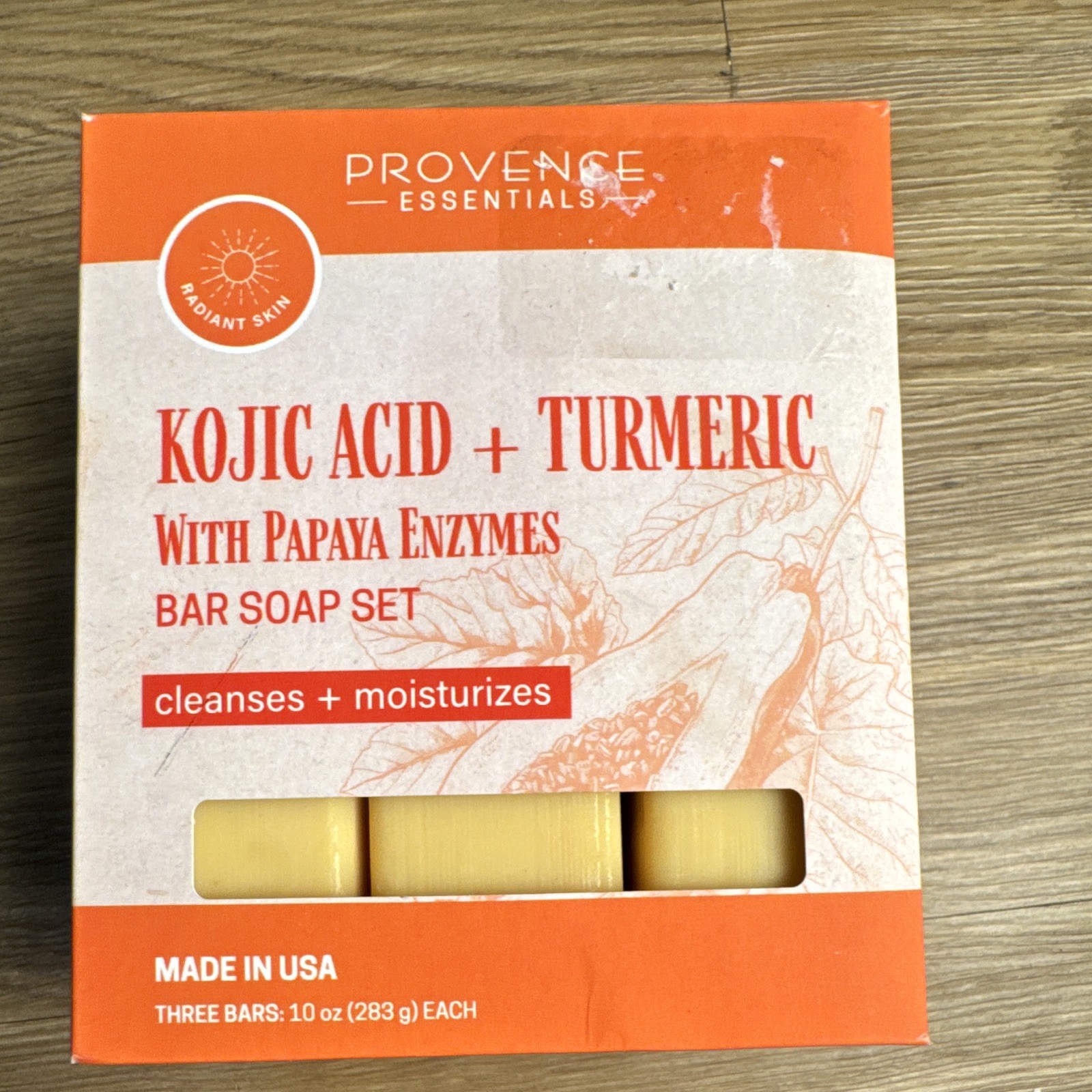 Provence Essentials Kojic Acid & Turmeric Bar Soap 3-Pack 10 oz Papaya Enzymes