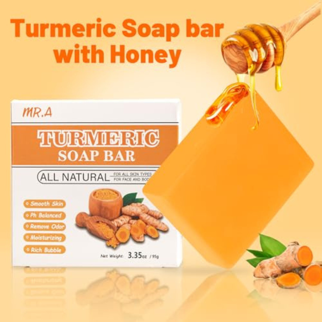 3Packs Turmeric Soap Bar, Organic Tumeric Soap for Face and Body, Lemon Turmeric