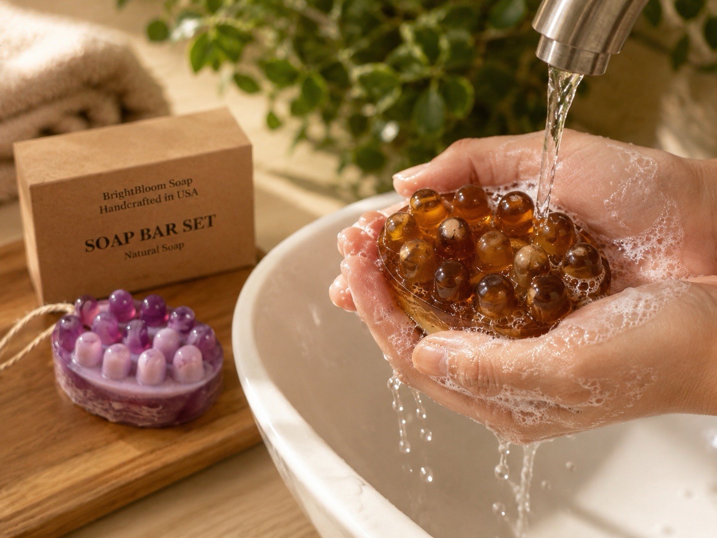 Loofah Soap Bar Set – Lavender & Coffee Massage Soap – Natural Handmade Spa Gift