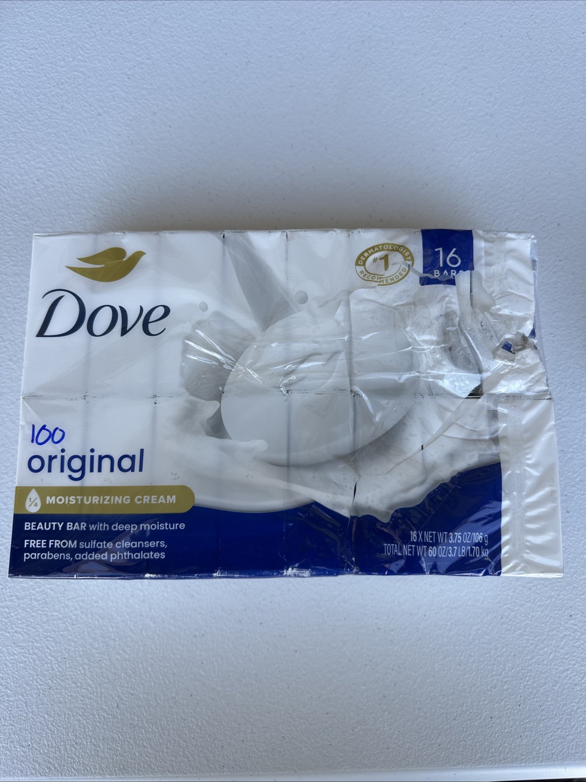 Dove Original Beauty Bar Soap Moisturizing Cream 16 Bars New Bulk Pack