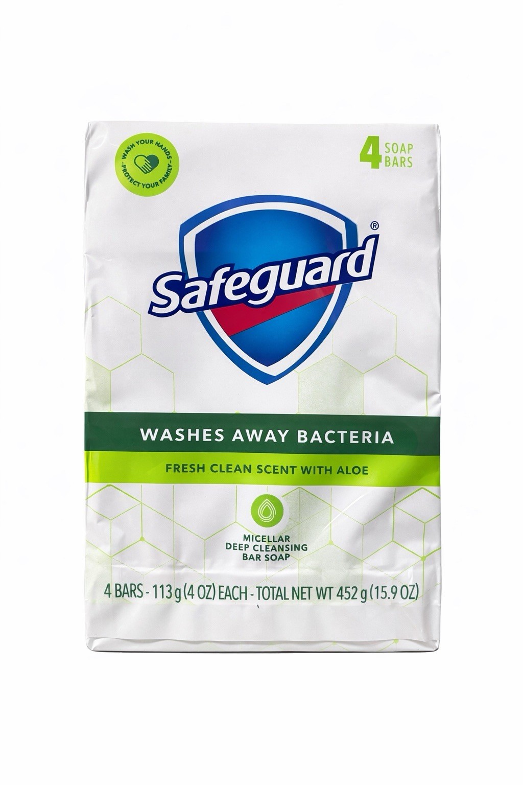 Safeguard Aloe Vera Antibacterial Deodorant Bar Soap 4Oz. 4 Count – Pack of 1
