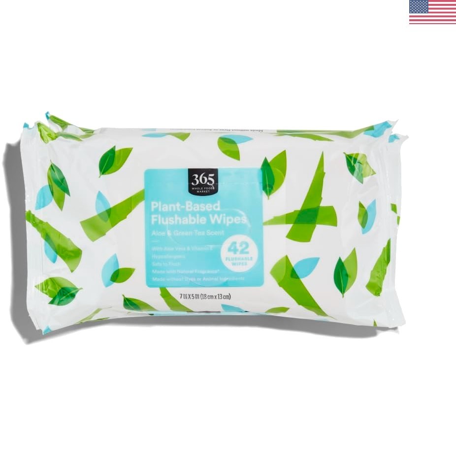 Refreshing Aloe & Green Tea Flushable Wipes – Eco-Friendly 126 Count Pack of 3