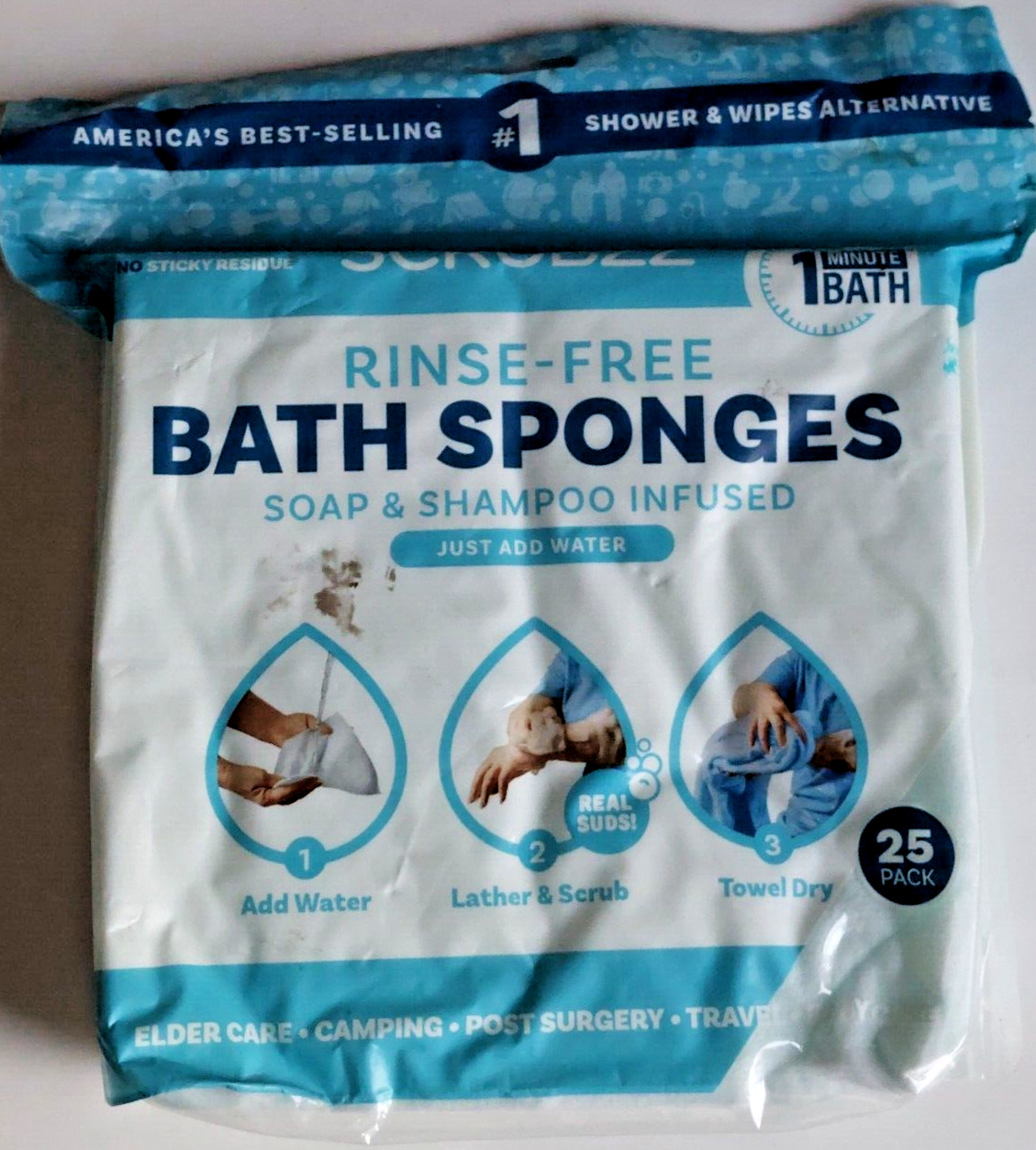 Scrubzz Disposable Rinse Free Bathing Wipes – 25 Pack All-in-1 Single Use Shower