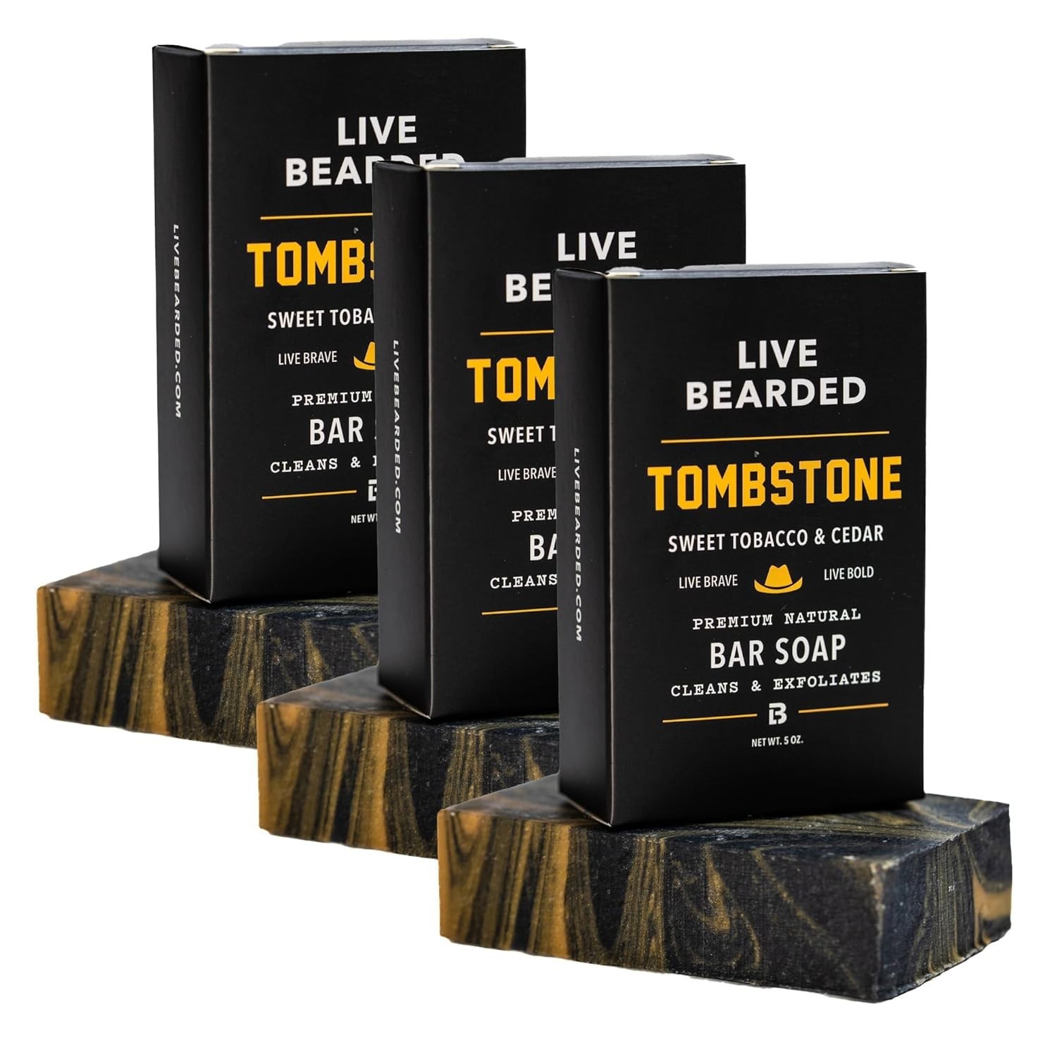 All-Natural Bar Soap for Men, Tombstone Scent, 3-Pack of 5 oz | Charcoal, Pum…