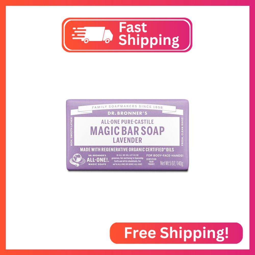 Dr. Bronner’s – Pure-Castile Magic Bar Soap (Lavender, 5 ounce) – Made with Orga