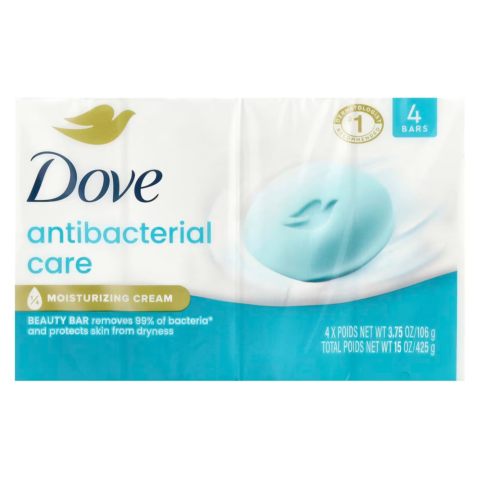 Dove Antibacterial Care Beauty Bar Soap, Moisturizing Cleanser , 3.75 oz