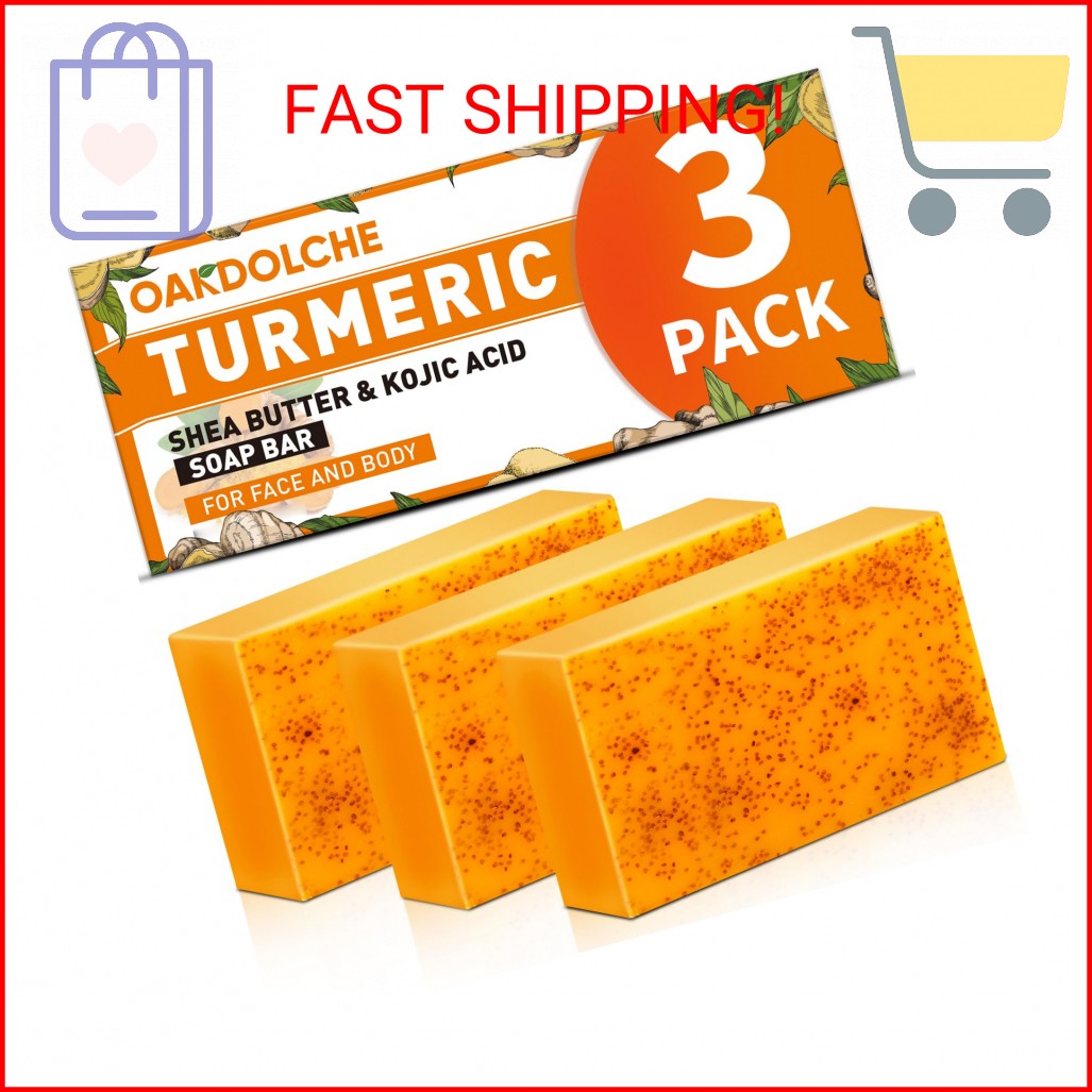 OAKDOLCHE 3 Pack Turmeric Kojic Acid Soap Bars – Infused with Retinol, Hydrolyze