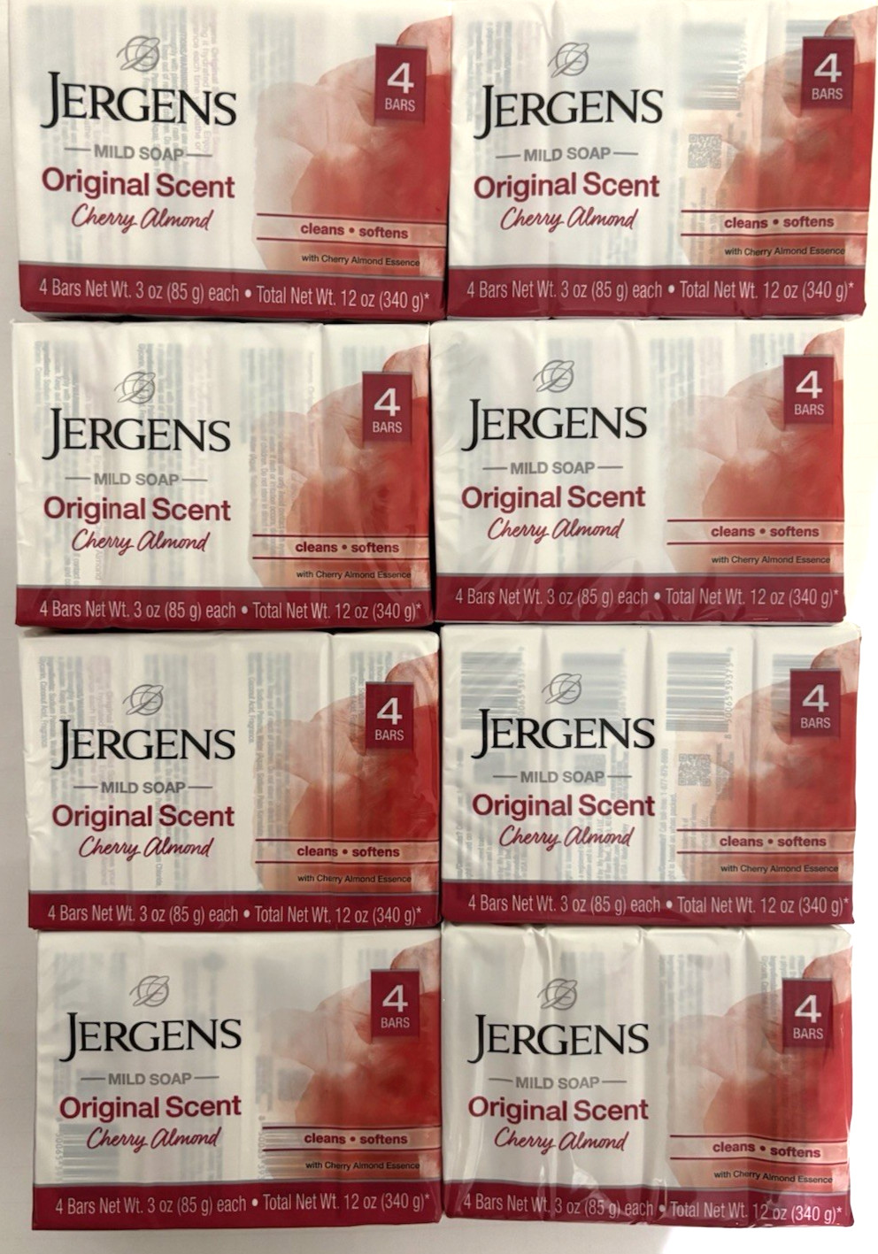 Jergens Mild Bar Soap Cherry Almond Original Scent, 32 BARS (4 Each Pack)