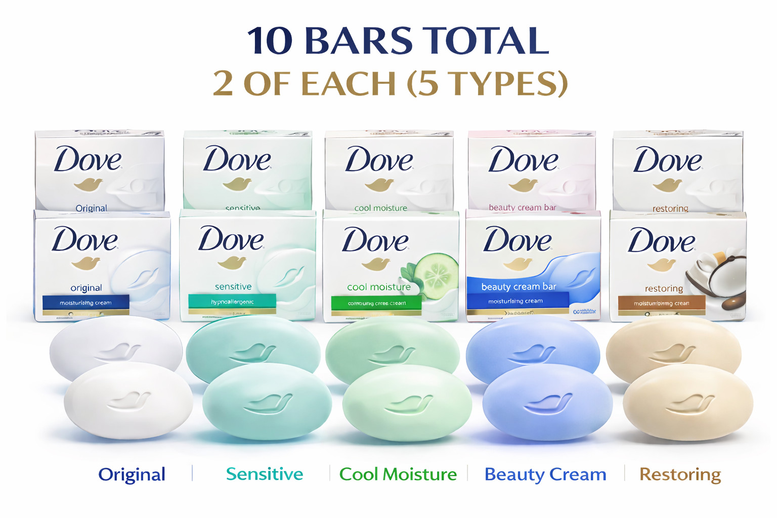 Dove Beauty Bar Soap Variety Pack (10 or 15 Bars) Original Sensitive Cool Moistu