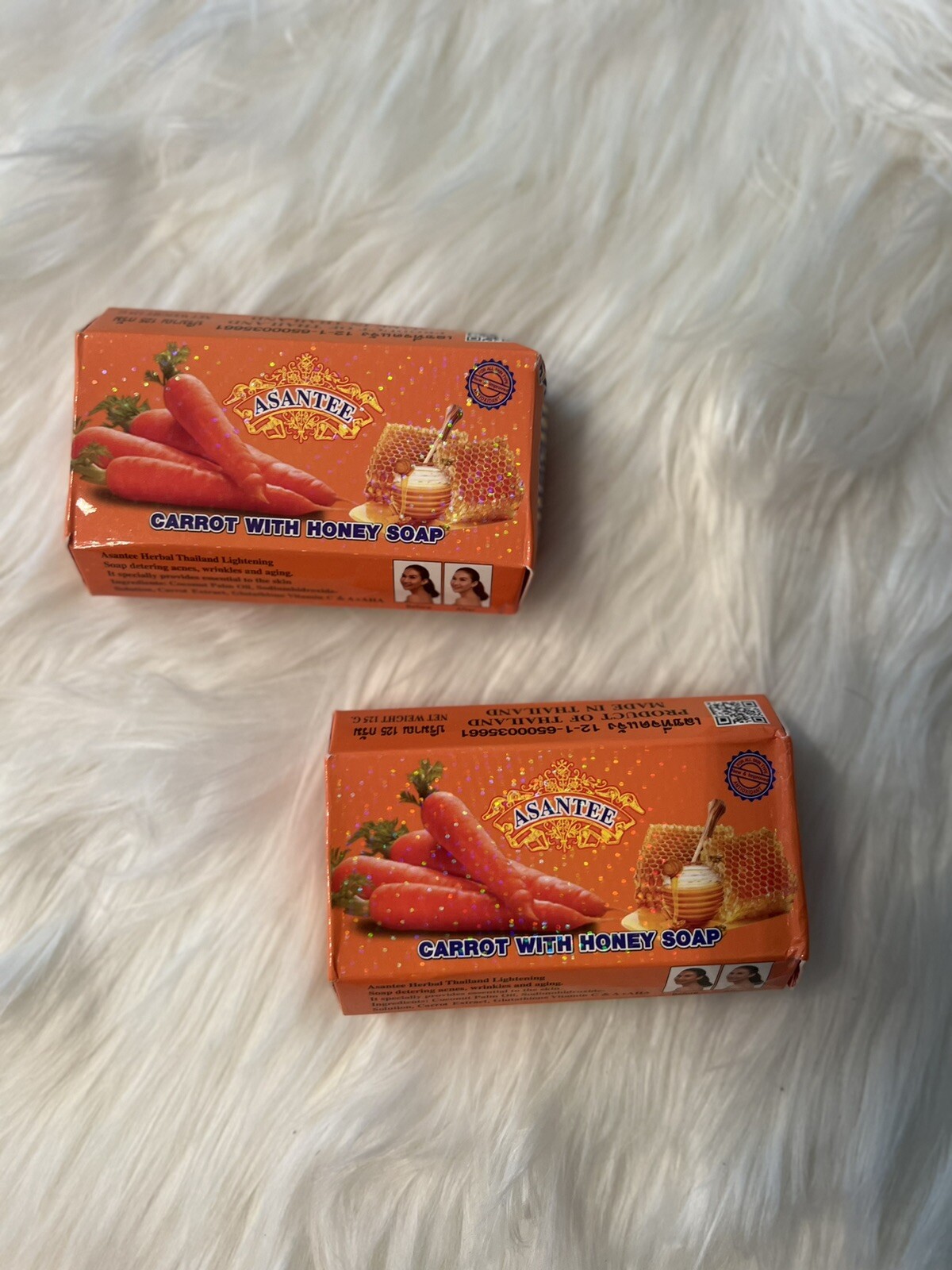 2X Carrot and HONEY Soap Asantee Face And body Anti Acne Wrinkles & Aging125 g