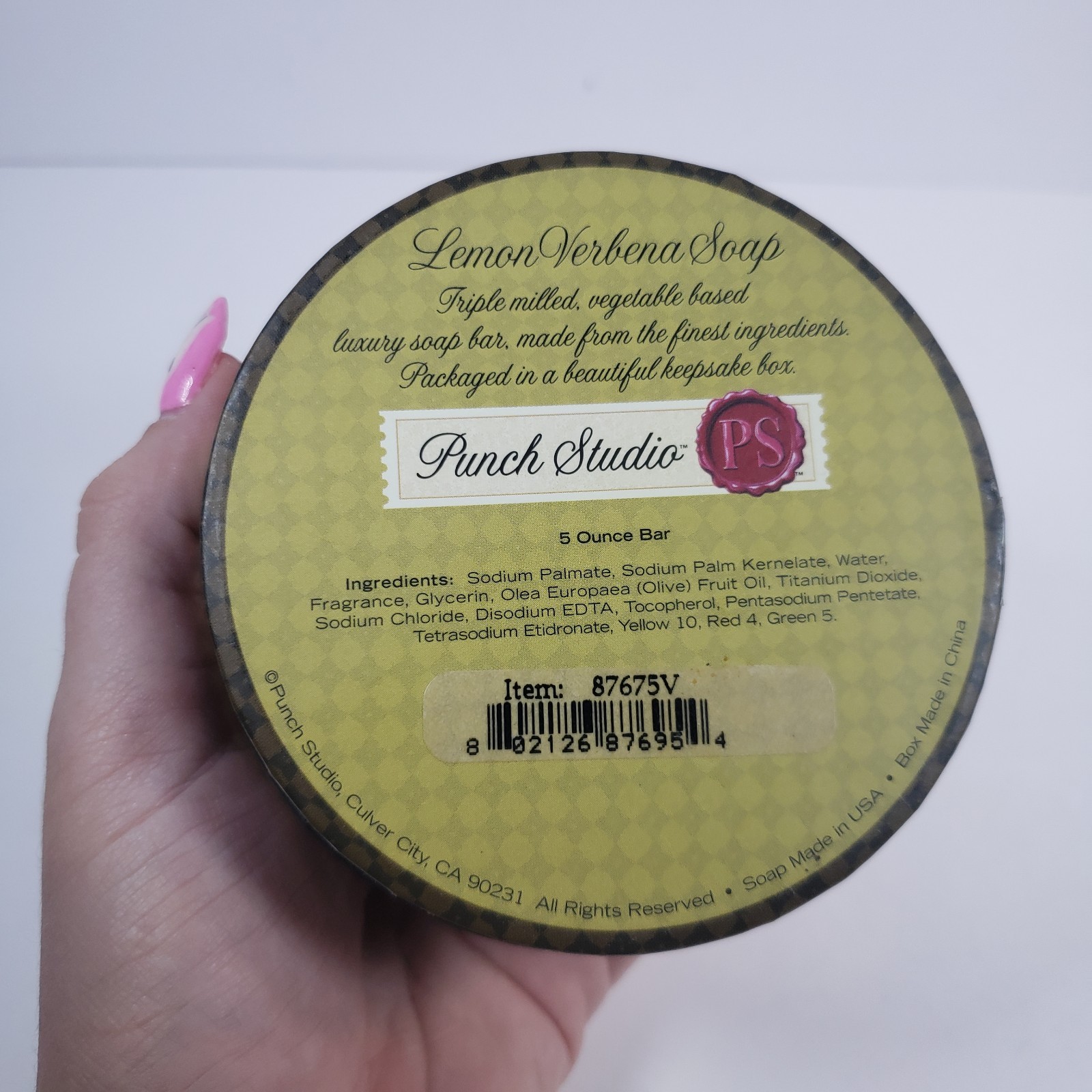 Punch Studio 5oz Lemon Verbena Monogram V Soap With Antique Designer Round Box