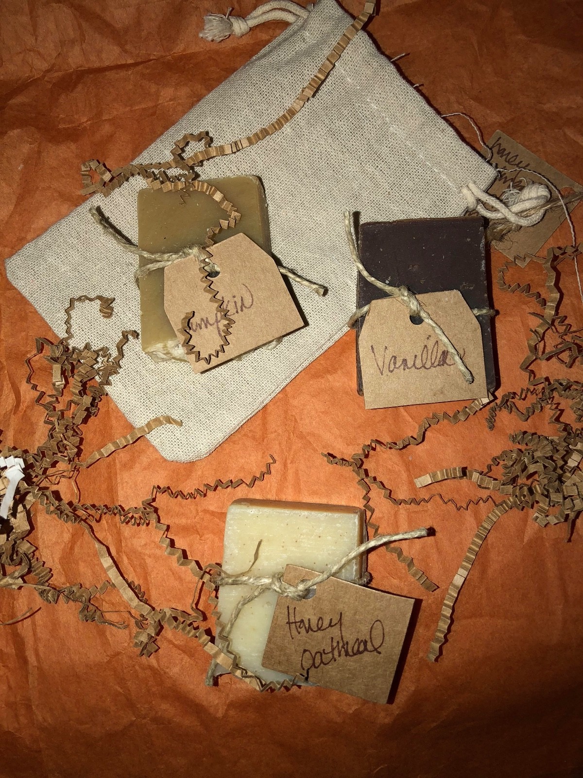 BRAND NEW ORGANIC SOAP SAMPLER – 3 HALF BARS IN BURLAP BAG 6.75 oz Good Earth