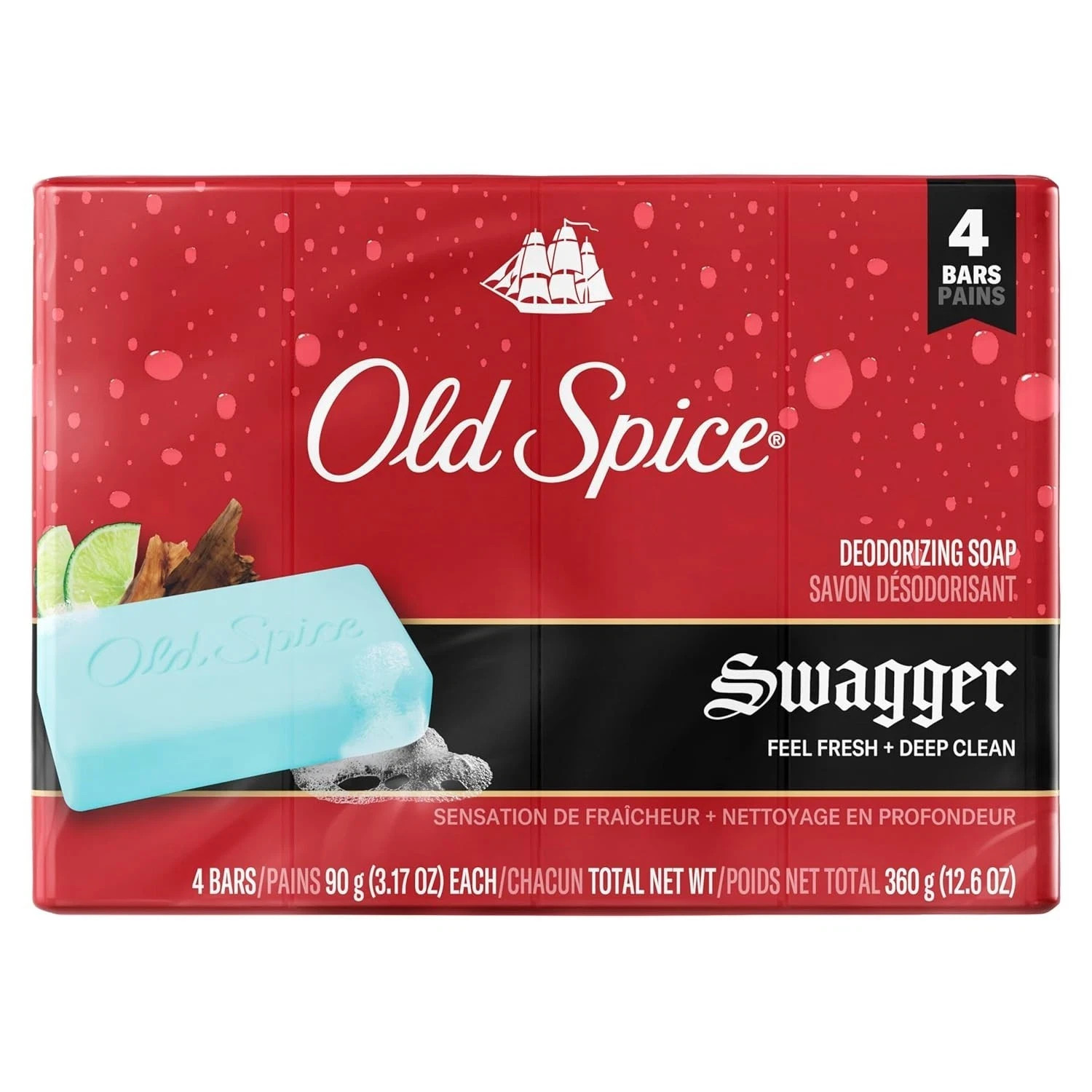 NEW SEALED Old Spice Swagger bar soap 4 bars pack feel fresh blue 90g each HTF