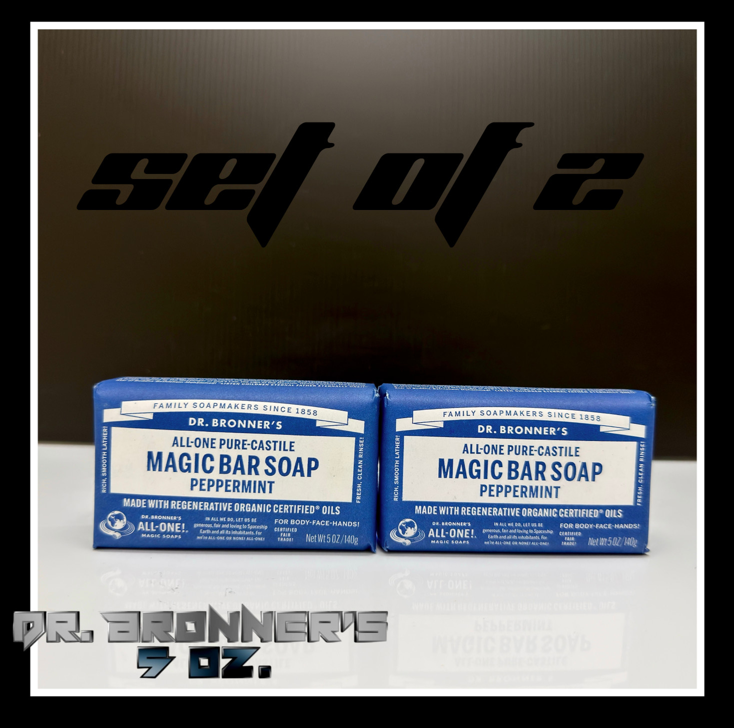 Lot of 2 Dr Bronner Magic Bar Soap Peppermint white 5 oz •:*¨¨*:
