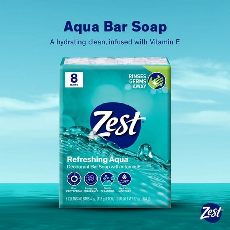 Deodorant Bar Soap, Hydrating for All Skin Types, Aqua, 4 oz, 8 Bars US