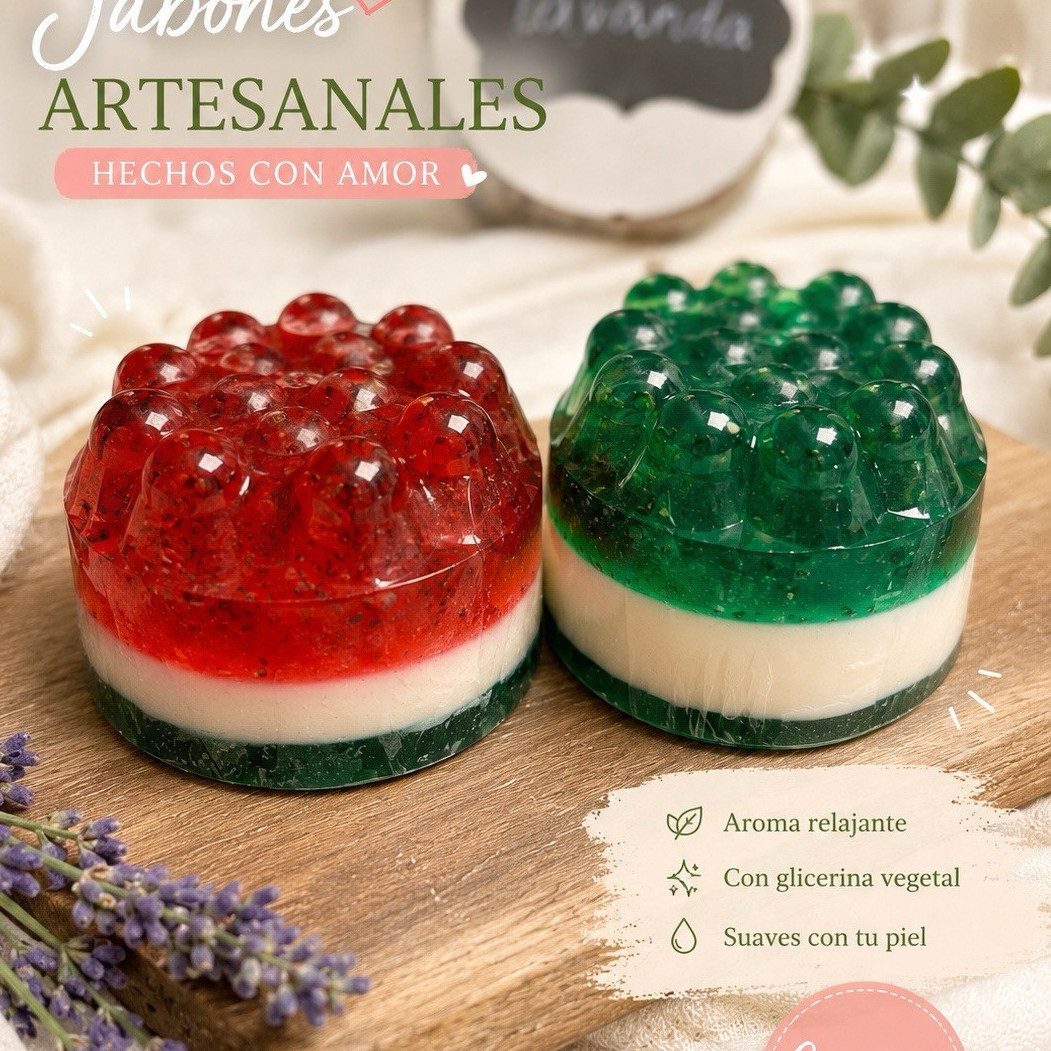 Lavender Vegetable Glycerin Body & Hand Bar Soap Multipack Round Red/Green