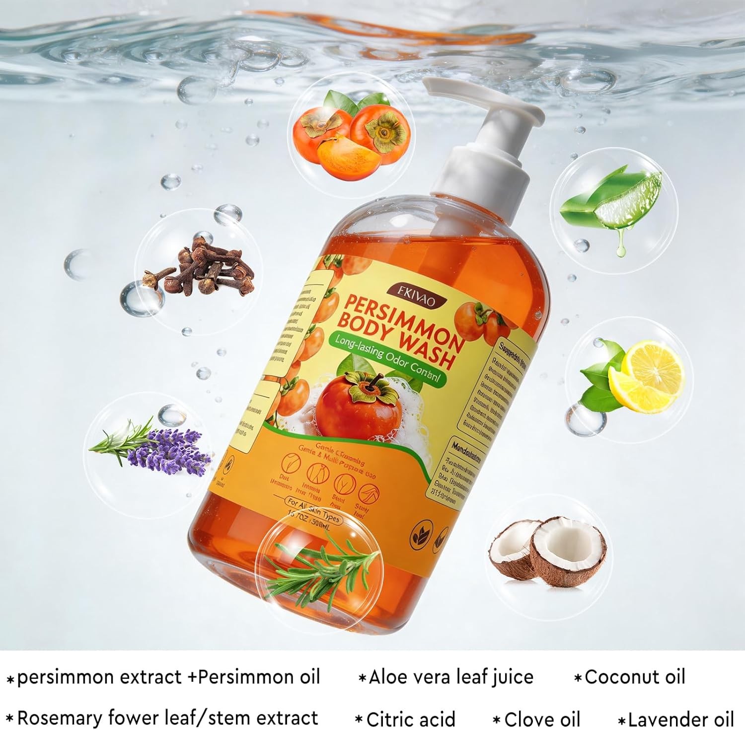Persimmon Body Wash for Odor Control, Natural Deodorizing Persimmon Soap for Old