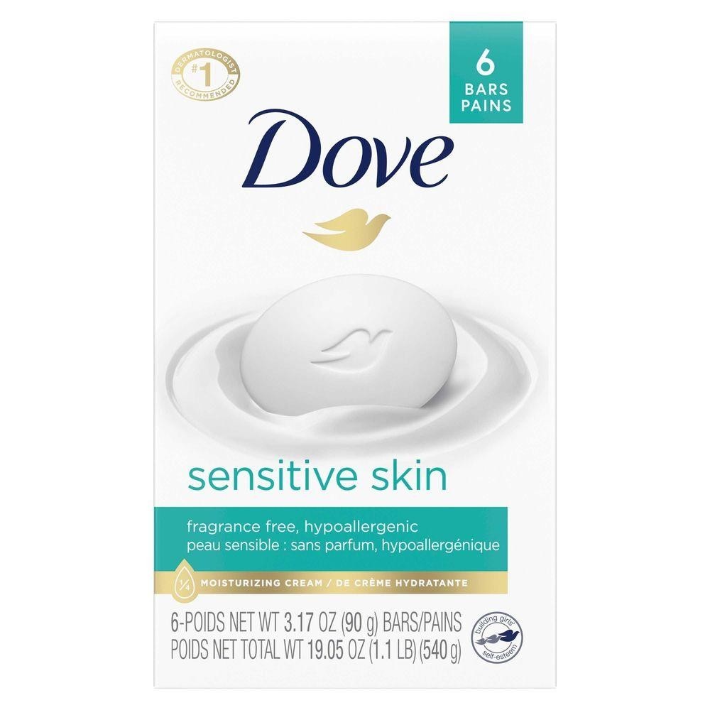 3x Dove Sensitive Skin Beauty Bar Soap Fragrance Free 6 bars 3.75 oz.
