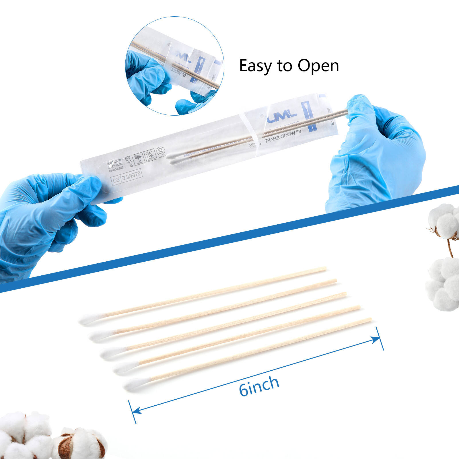 JMU 6″ Sterile Cotton Tip Applicator, Up to 10000 Wood Swab Stick Medical Makeup