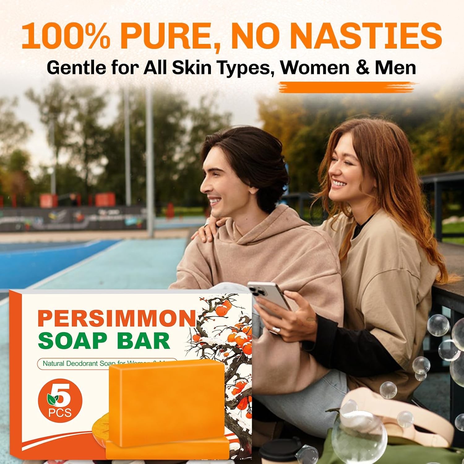 5 PCS Persimmon Soap Bar for Body Odor Control, Natural Deodorant Body Bar Soap