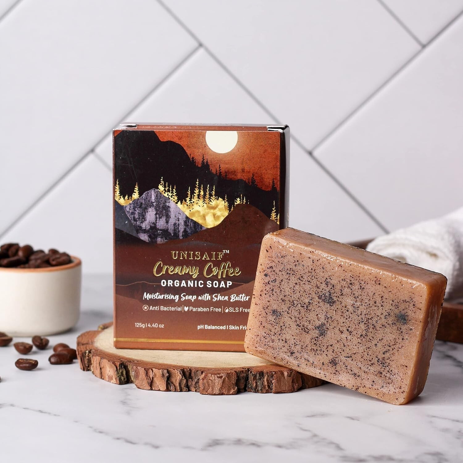 Unisaif Creamy Coffee Organic Body Soap Bar, Moisturizing Soap With Shea Butter