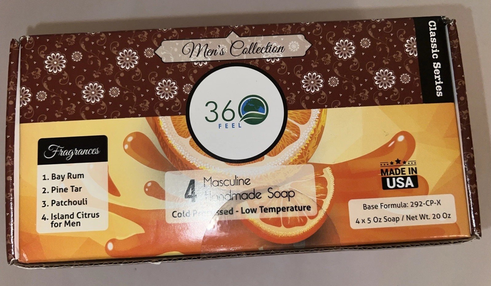 360 Feel Soap. FOUR 5 oz. Individual Square Bars. 4 Scents. Masculine Soap